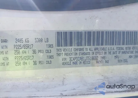 2018 Dodge Journey Se z USA, uszkodzony, nr VIN 3C4PDCAB1JT518692